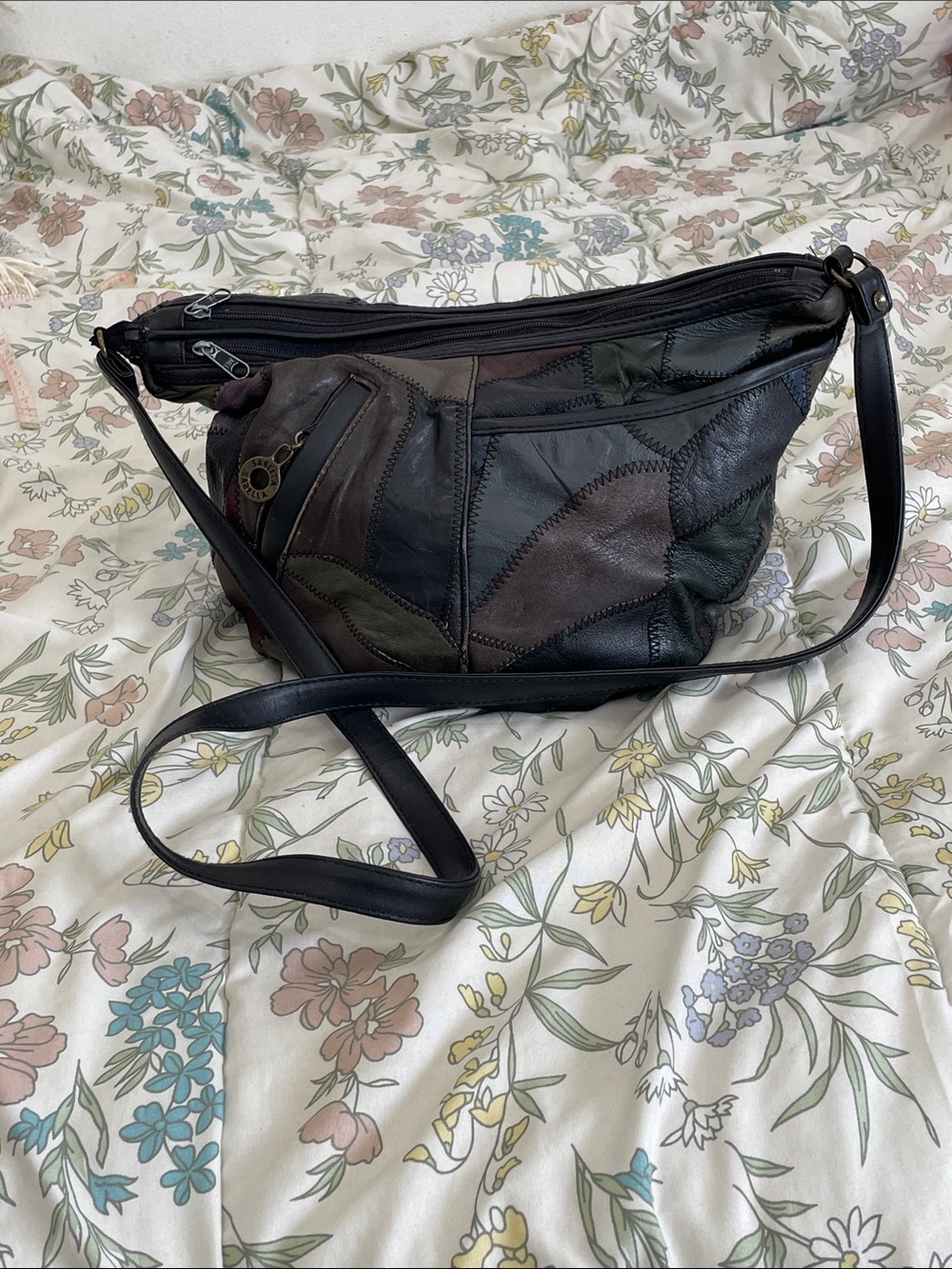 Sabella Patchwork Crossbody Bag in Black and Brown